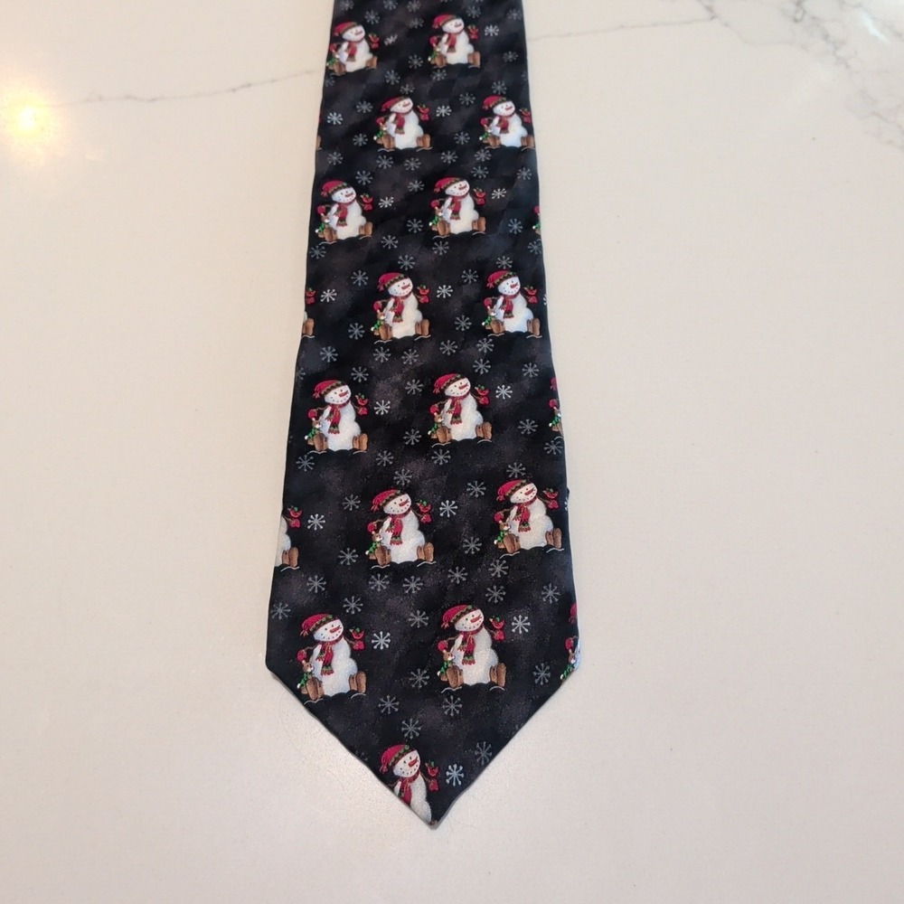 Holiday Traditions Snowman Christmas Black Men's Tie Silk Classic 57-60"